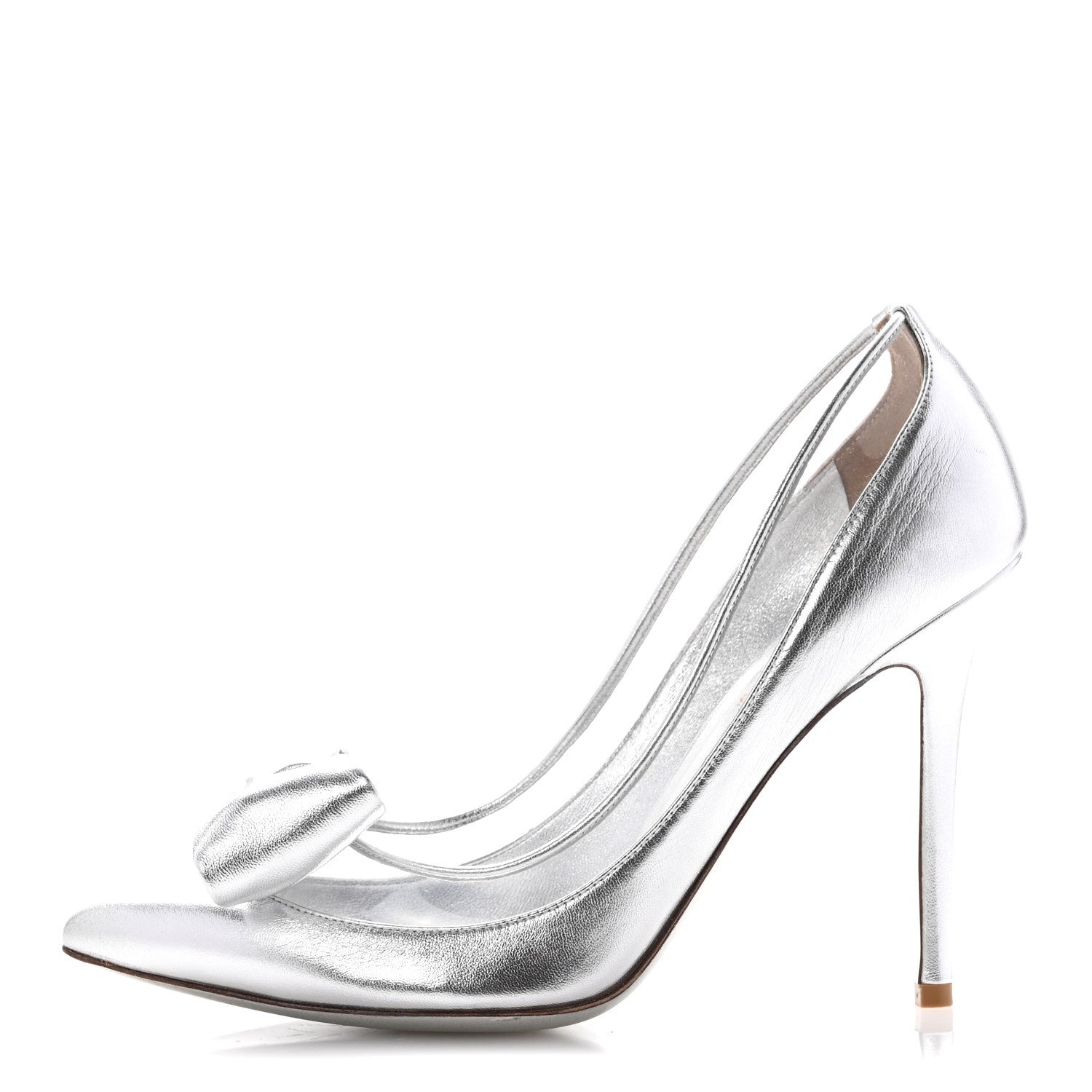 Valentino Garavani Metallic Nappa PVC Dollybow Pumps 38.5 Silver 1 of 11