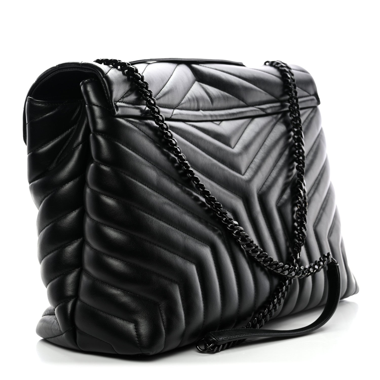 Saint Laurent Calfskin Y Quilted Monogram Monochrome Large Loulou Chain Satchel Black 3 of 12