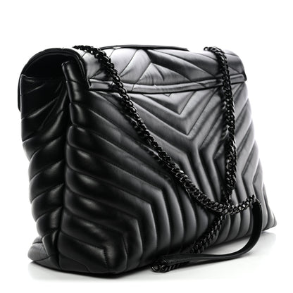 Saint Laurent Calfskin Y Quilted Monogram Monochrome Large Loulou Chain Satchel Black 3 of 12
