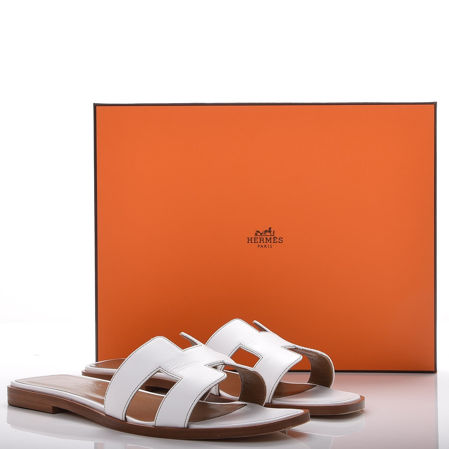 Hermes Box Calfskin Oran Sandals 38 White 7 of 7
