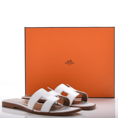 Hermes Box Calfskin Oran Sandals 38 White 7 of 7