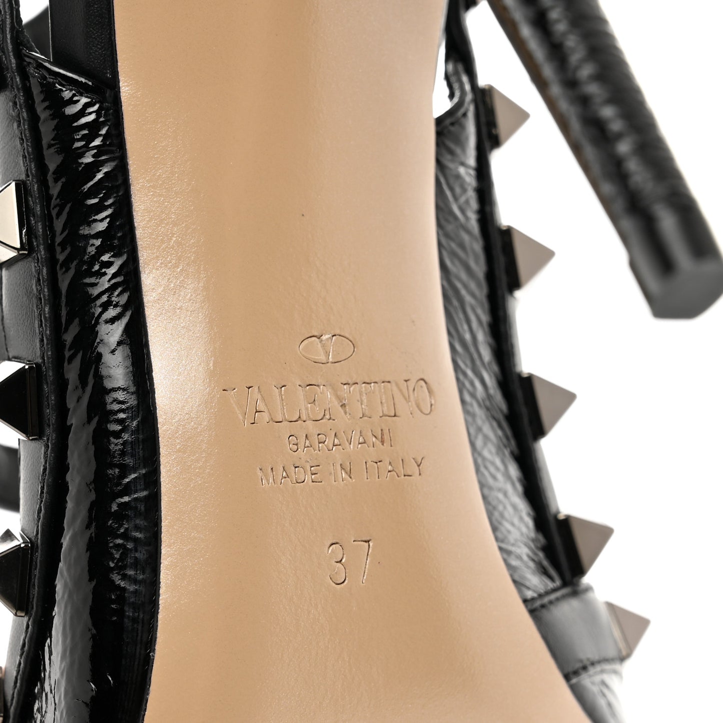 Crinkled Patent Rockstud Ankle Strap 100mm Pumps 37 Black