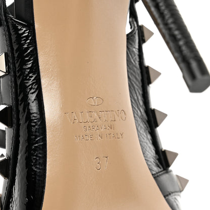 Valentino Garavani Crinkled Patent Rockstud Ankle Strap 100mm Pumps 37 Black 6 of 8