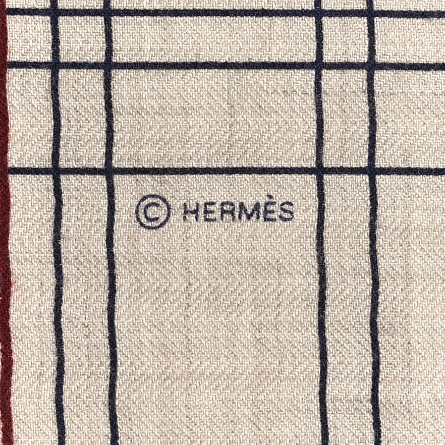 Hermes Cashmere Silk Cheval Celeste Shawl 140 Naturel Bleu Marine Bleu Marine Clair 3 of 5