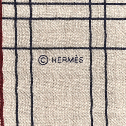 Hermes Cashmere Silk Cheval Celeste Shawl 140 Naturel Bleu Marine Bleu Marine Clair 3 of 5