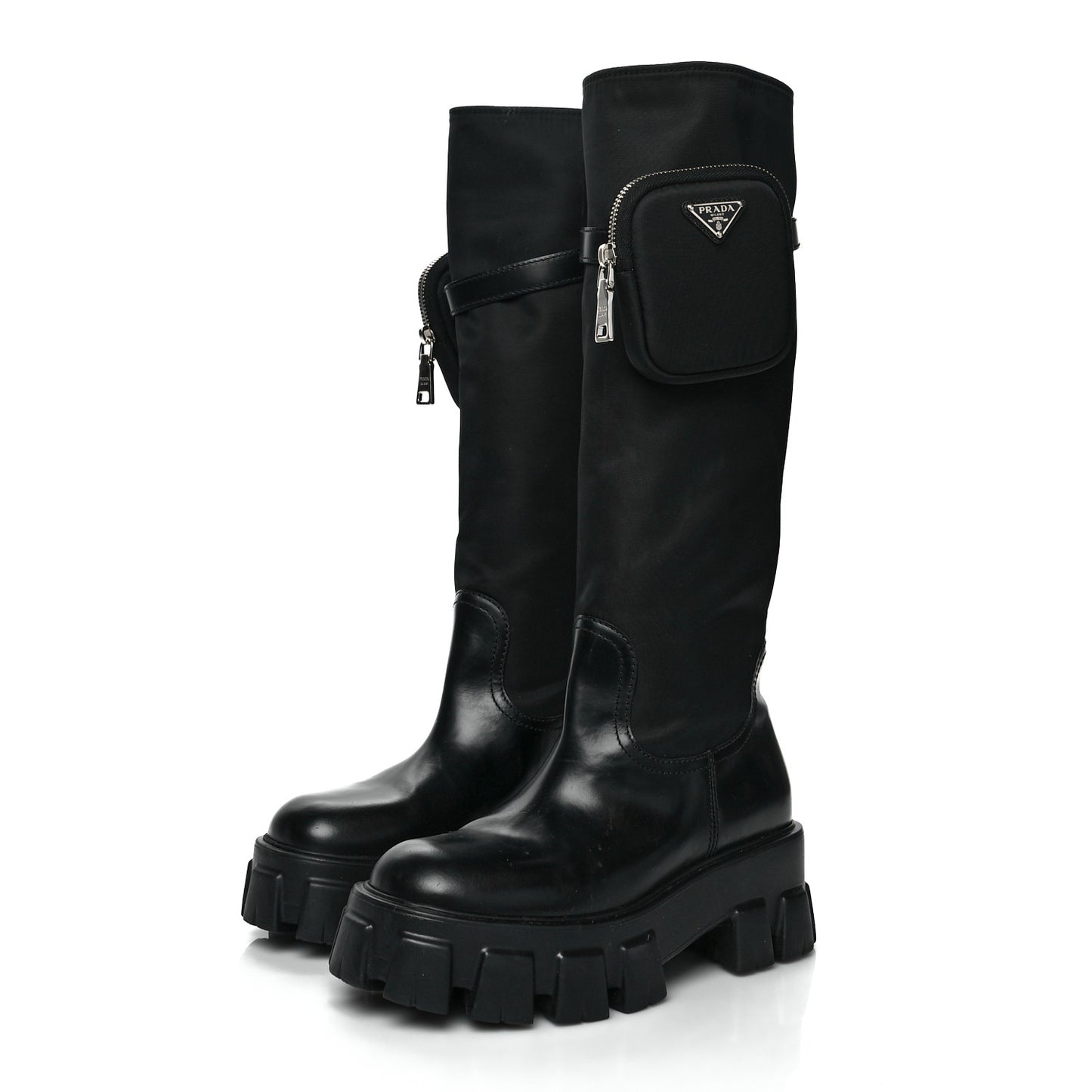 Spazzolato Rois Re-Nylon Metal Triangle Logo Monolith Pouch Pocket 55mm Tall Boots 38 Black