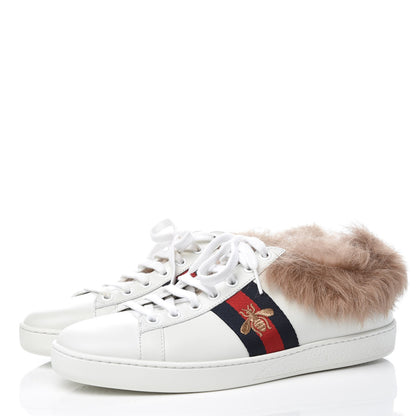Gucci Calfskin Wool Web Bee Embroidered Womens Ace Sneakers 38 White 3 of 7