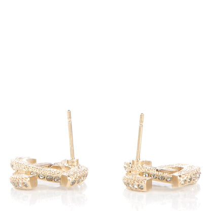 Chanel Crystal Baguette CC Earrings Light Gold Black 5 of 8