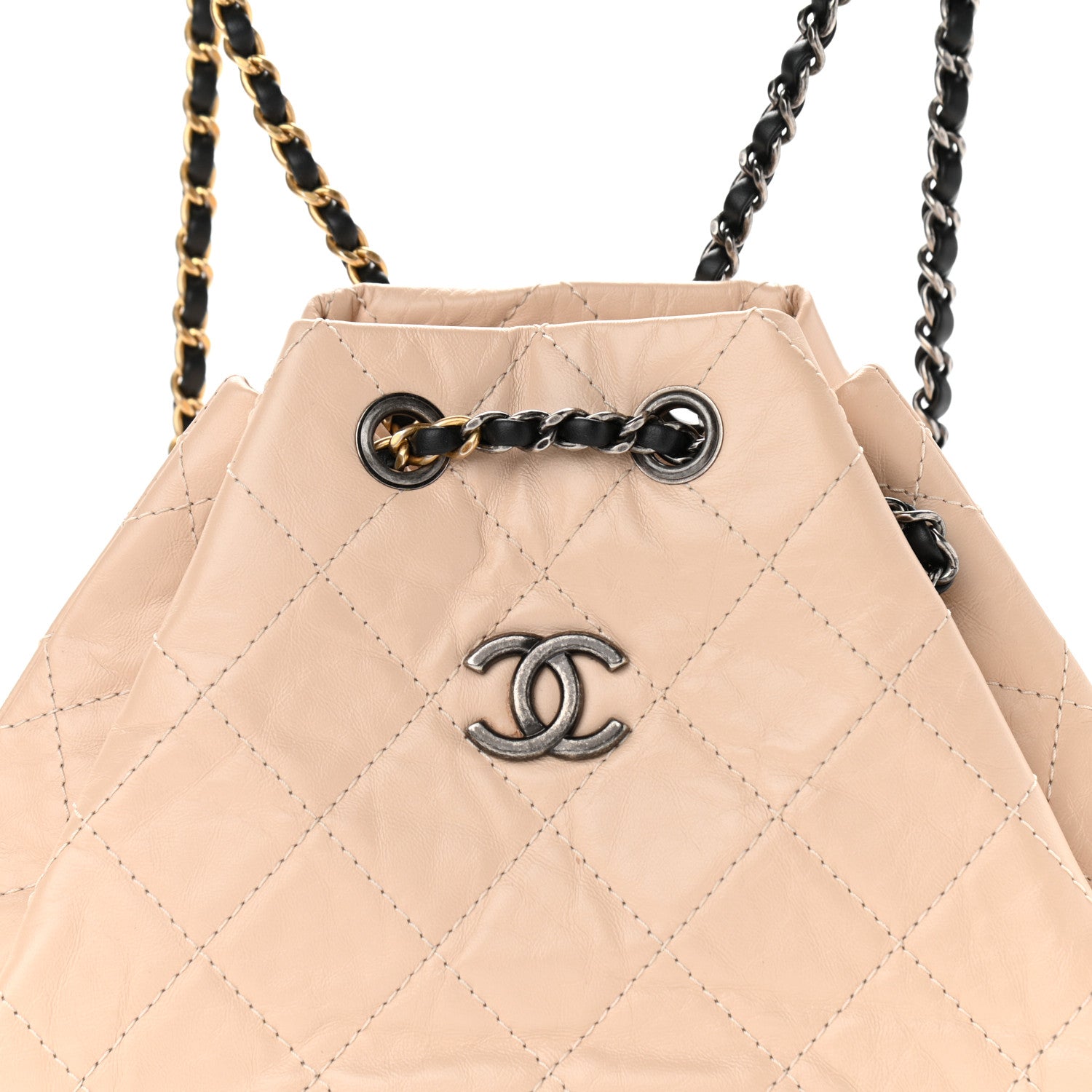 Chanel Aged Calfskin Quilted Small Gabrielle Backpack Beige Black 8 of 14