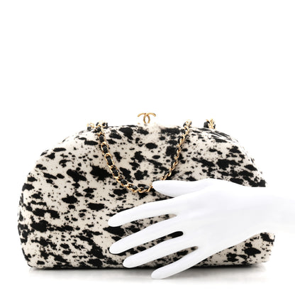 Chanel Lambskin Pony Hair Printed Clutch With Chain Black White 2 of 11
