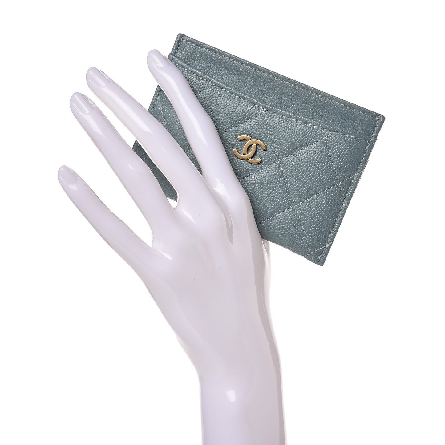 Iridescent Caviar Quilted Card Holder Light Blue