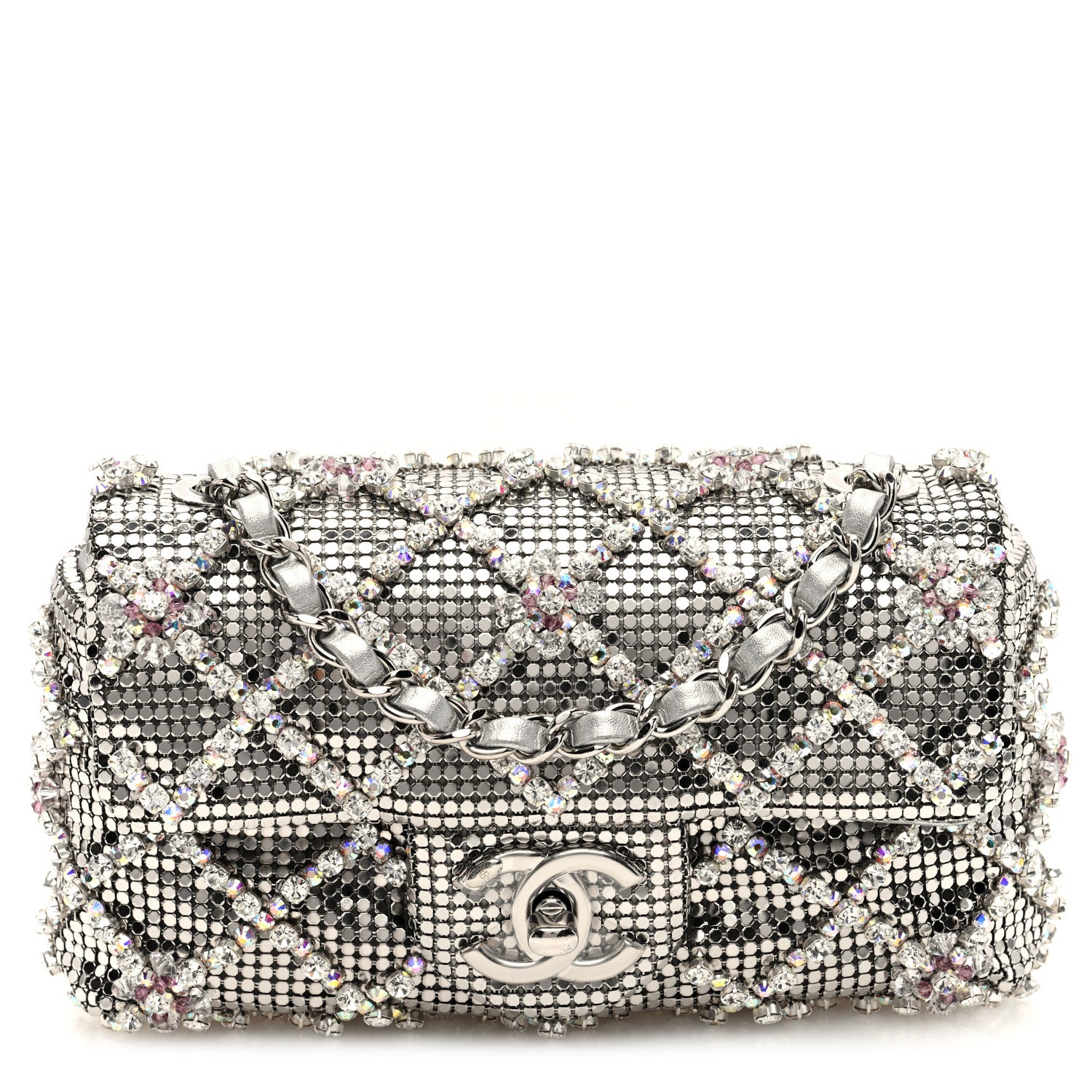 Chanel Chain Mail Crystal Quilted Mini Flap Argent 1 of 10