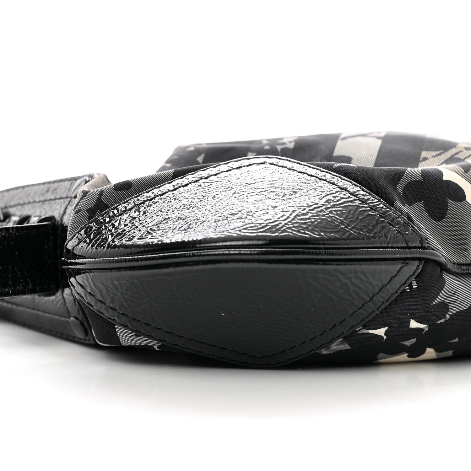 Burberry Patent Nylon Beat Check Floral Print Hobo Black 8 of 12
