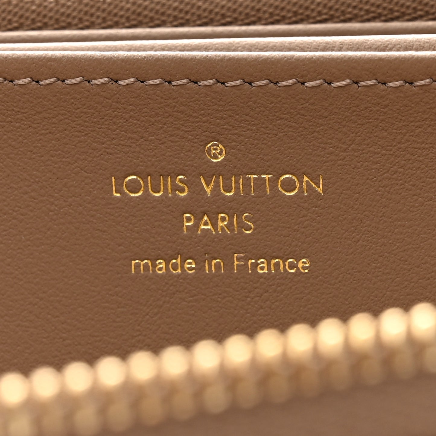 Lambskin Embossed Monogram Coussin Zippy Wallet Taupe