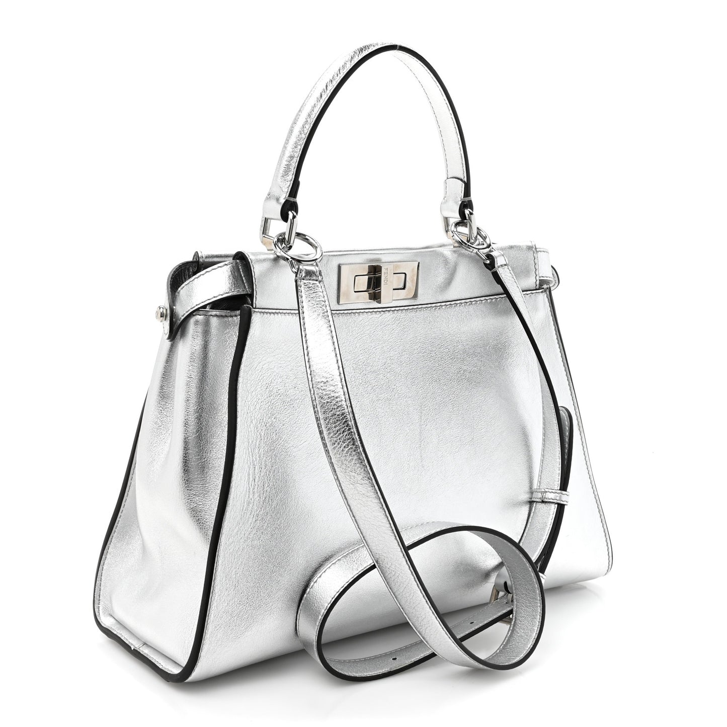 Vitello Catalan Mirror Medium Peekaboo Iconic Satchel Argento