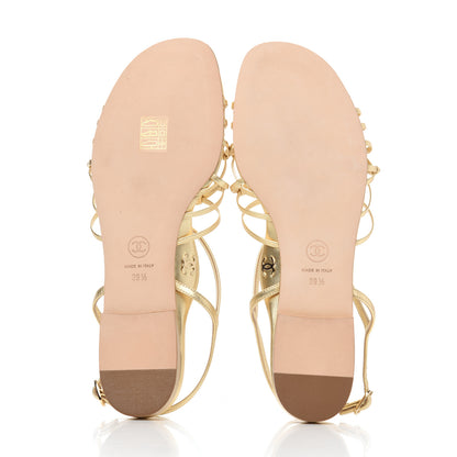Chanel Laminated Lambskin CC Sandals 39.5 Gold 9 of 30