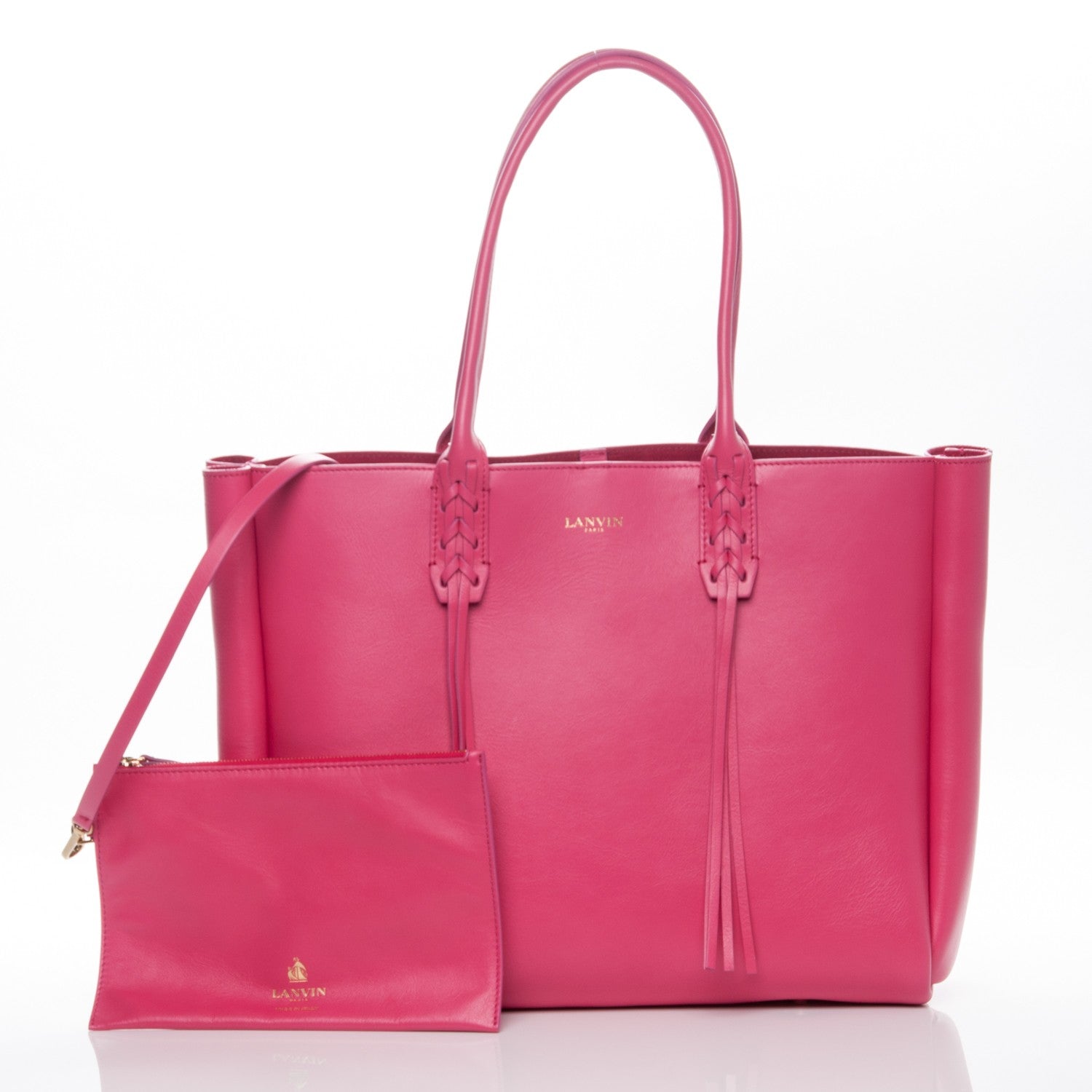 Lanvin Smooth Calfskin Small Fringe Shopper Tote Bright Pink 5 of 7
