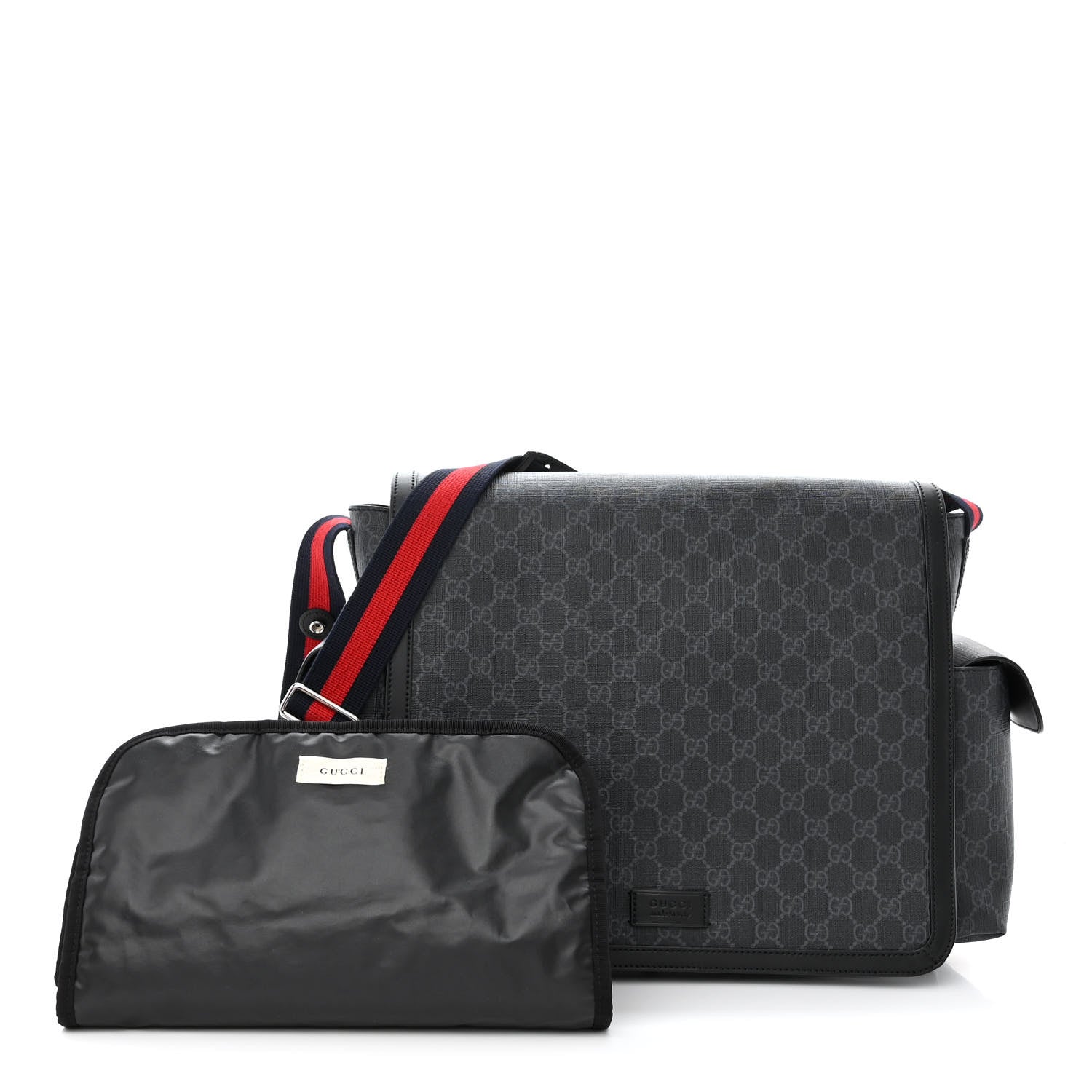 Gucci GG Supreme Monogram Web Messenger Diaper Bag Black Grey 1 of 13