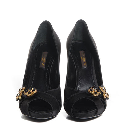 Louis Vuitton Satin Athen Peep Toe Pumps 36 Black 2 of 8