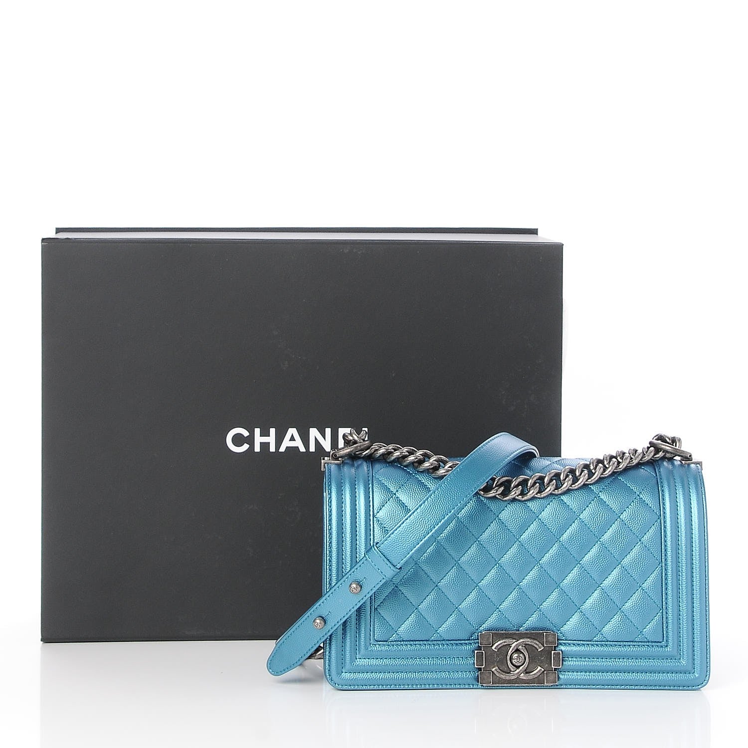 Chanel Metallic Caviar Quilted Medium Boy Flap Turquoise 8 of 8