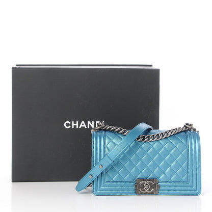 Chanel Metallic Caviar Quilted Medium Boy Flap Turquoise 8 of 8