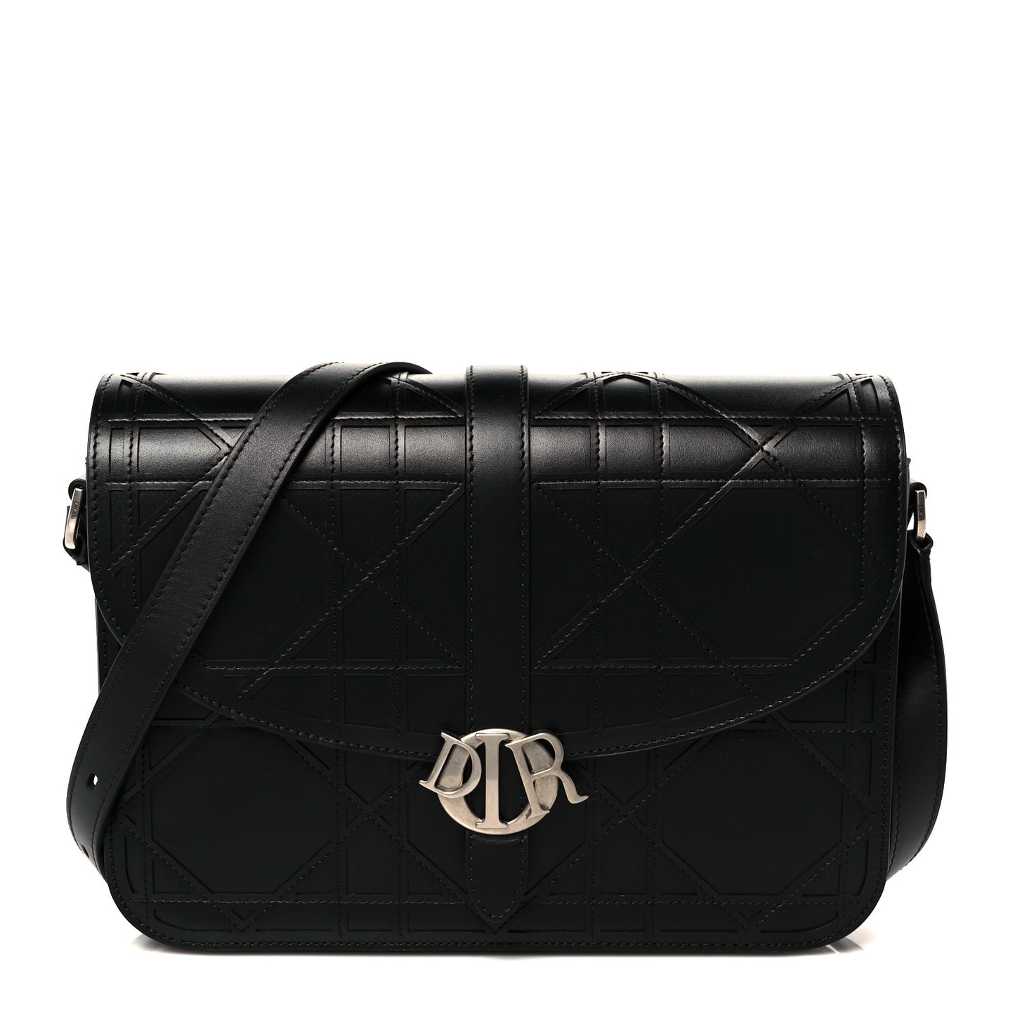 Calfskin Cosmo Laser Cut Cannage Medium Dior Charm Messenger Bag Black