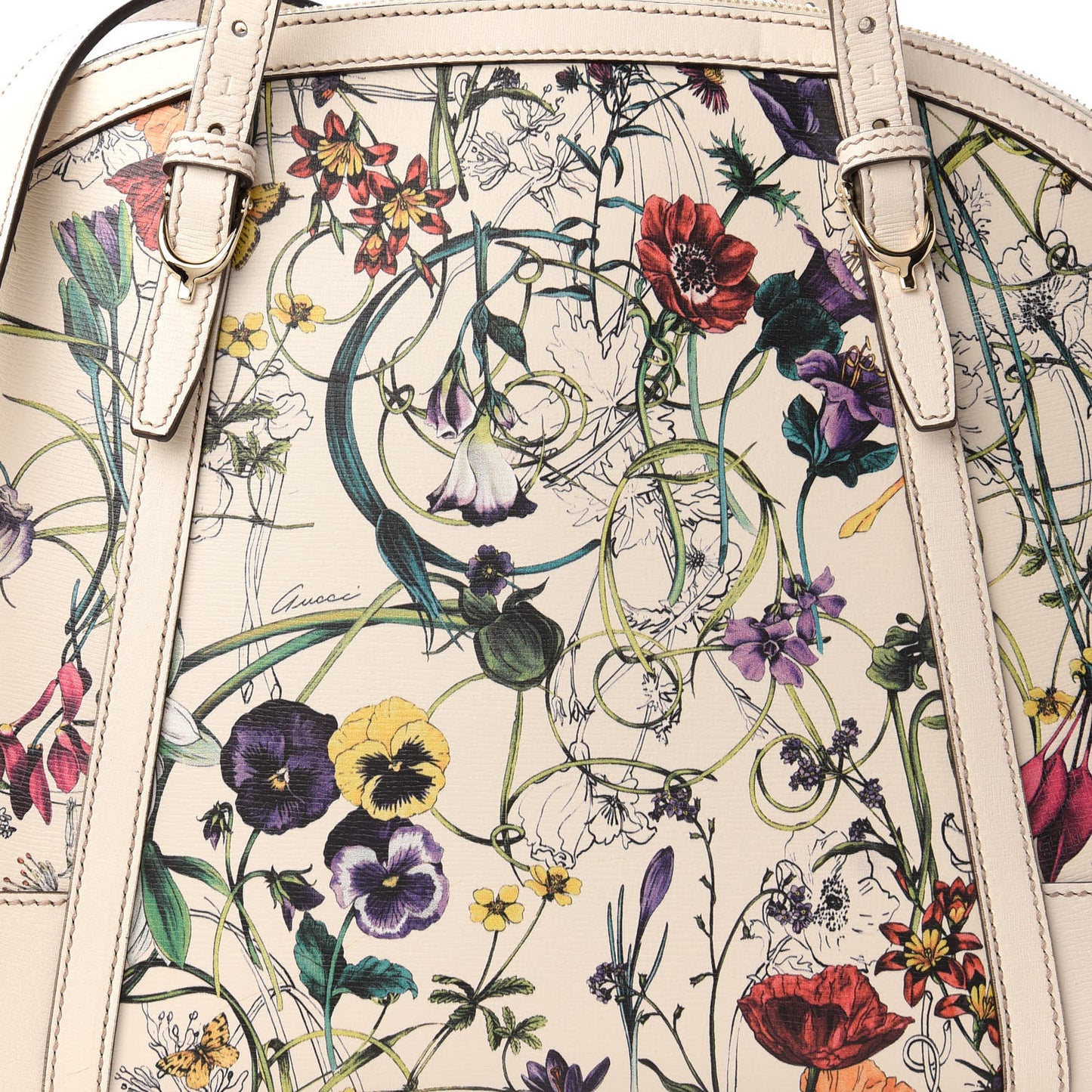 Canvas Flora Infinity Medium Nice Top Handle Dome Bag White