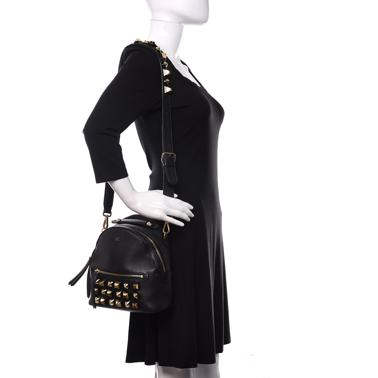 Fendi Vitello Dolce Studded Mini Backpack Black 2 of 12