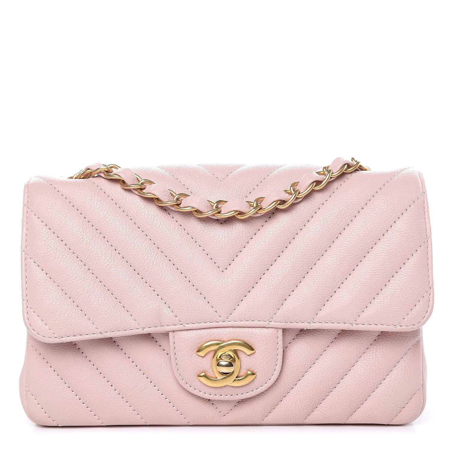 Chanel Calfskin Chevron Quilted Mini Rectangular Flap Light Pink 1 of 12