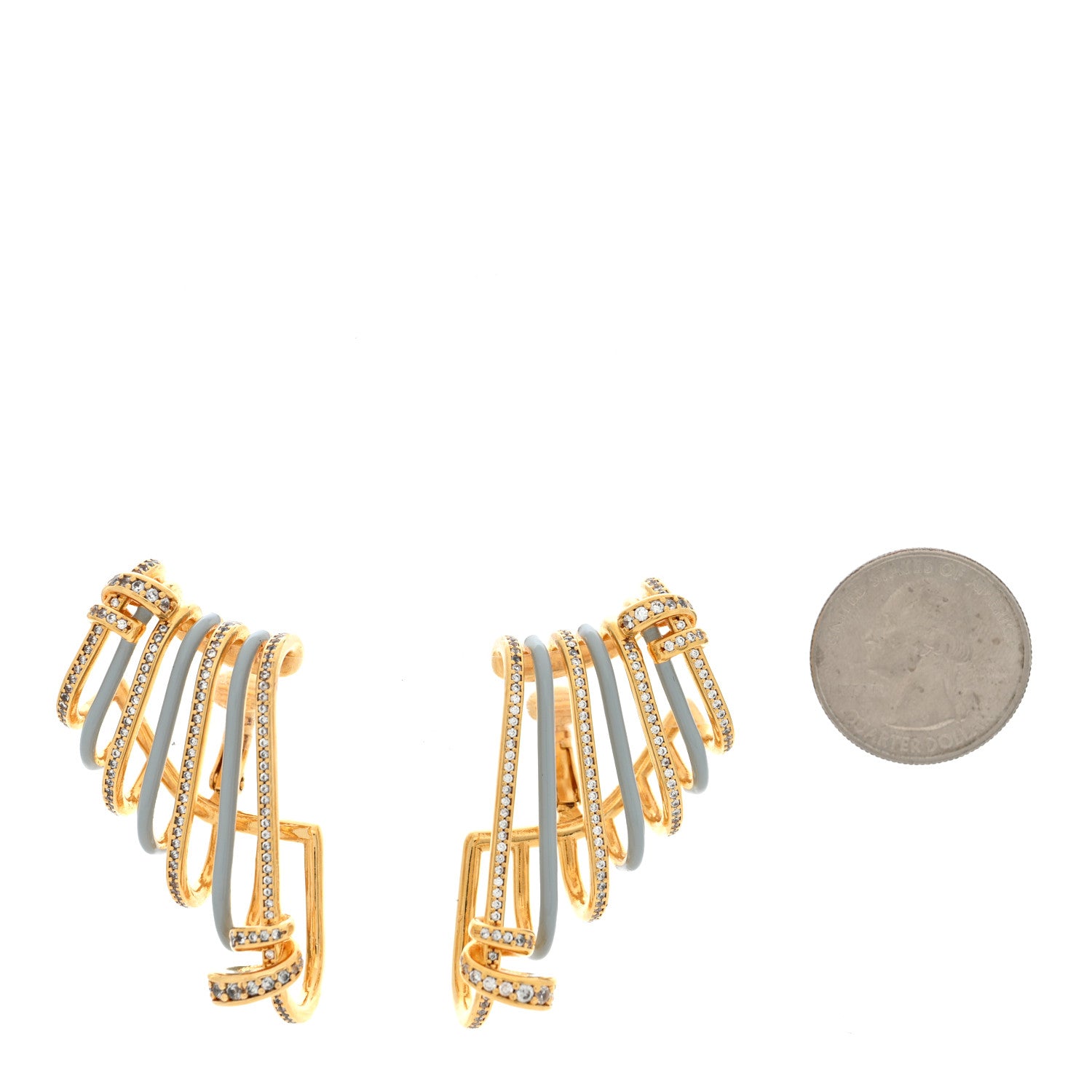 Fendi Metal Resin Crystal Filo Ear Cuffs Gold Blue 4 of 8
