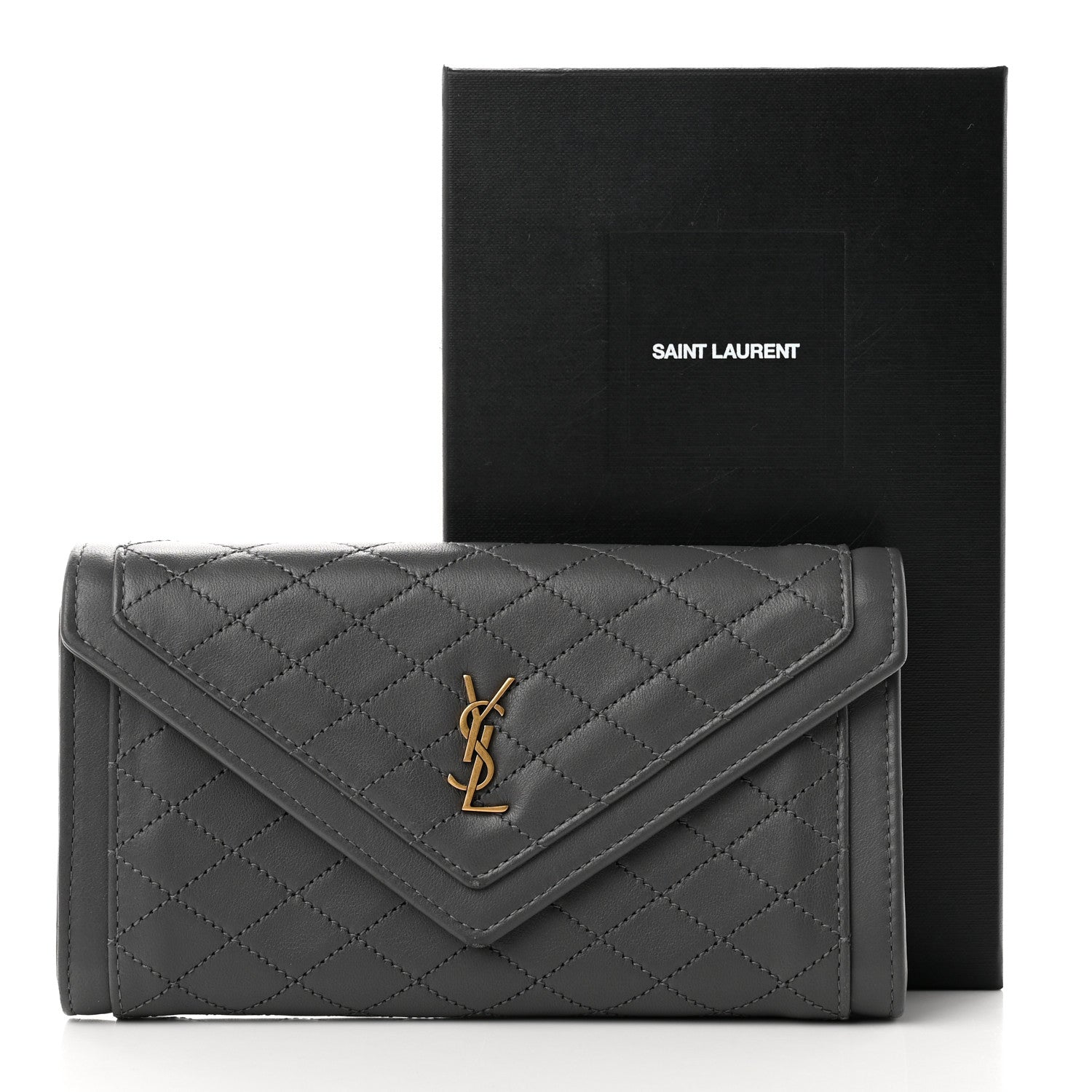 Saint Laurent Lambskin Quilted Monogram Large Gabbie Flap Wallet Storm 8 of 8