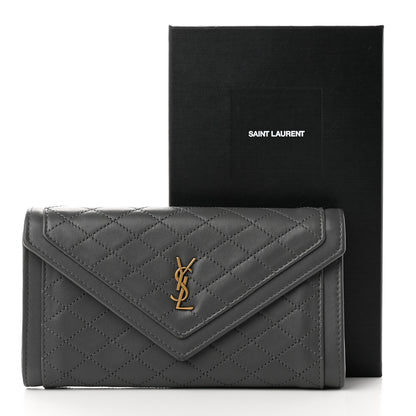 Saint Laurent Lambskin Quilted Monogram Large Gabbie Flap Wallet Storm 8 of 8