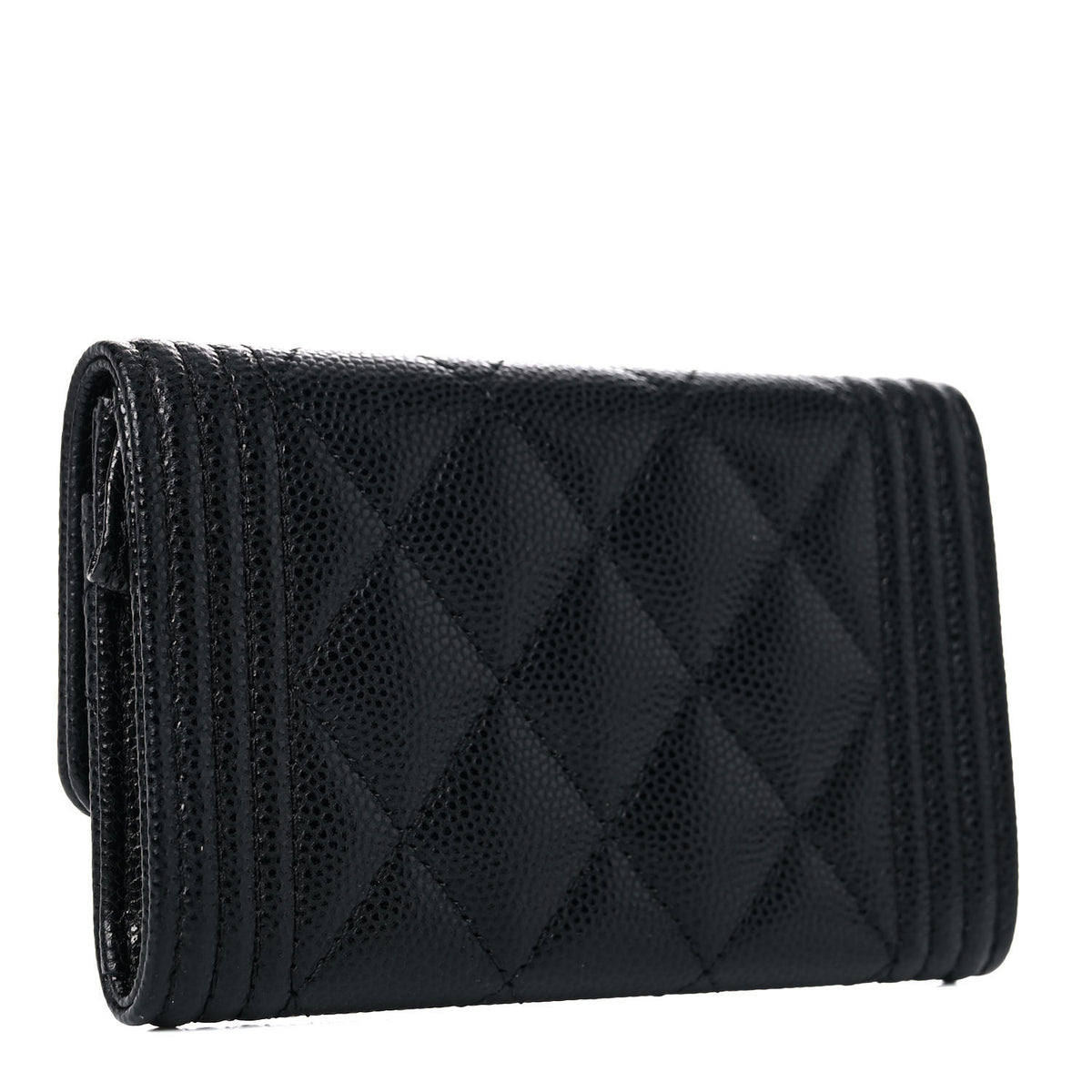 Caviar Quilted Boy Flap Card Holder Black