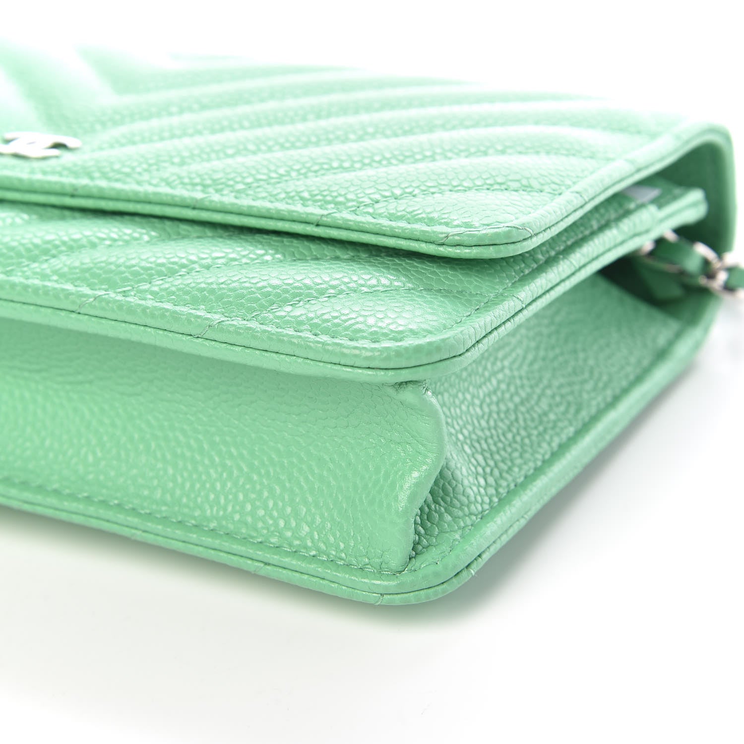 Chanel Caviar Chevron Quilted Wallet On Chain WOC Green 10 of 11