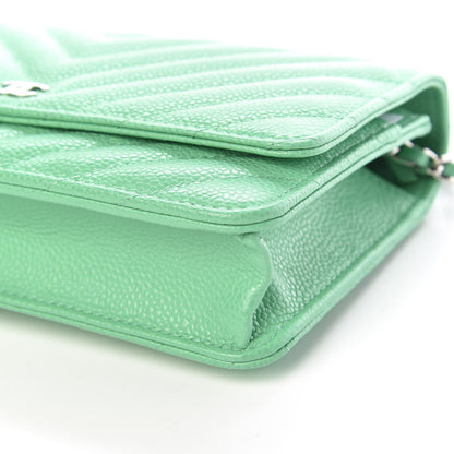 Chanel Caviar Chevron Quilted Wallet On Chain WOC Green 10 of 11