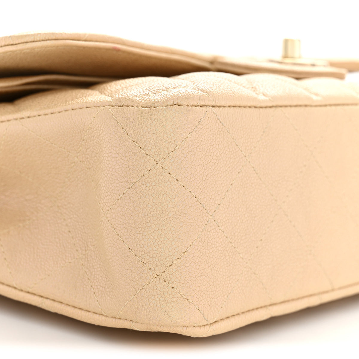 Iridescent Caviar Quilted Medium Double Flap Beige