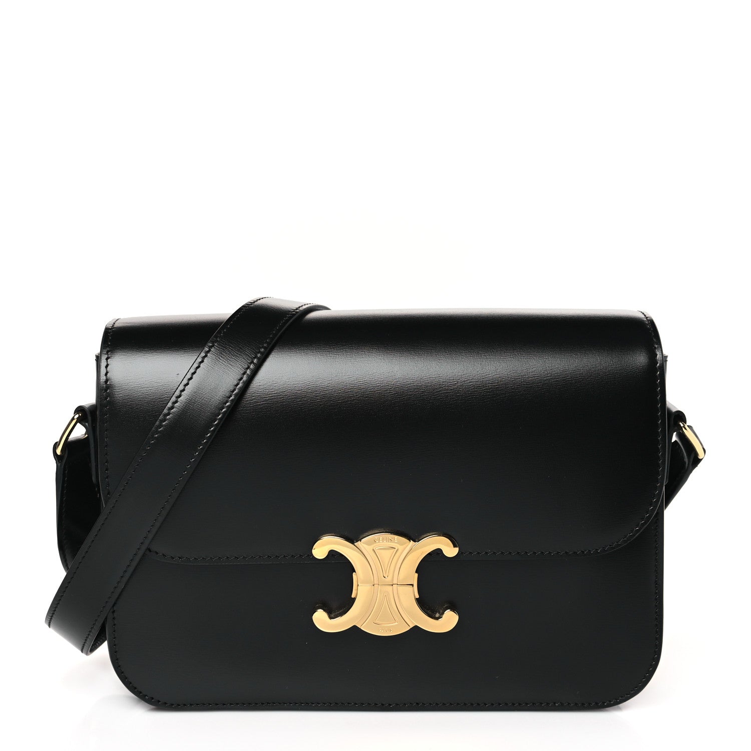 Celine Shiny Calfskin Medium Triomphe Black 1 of 8