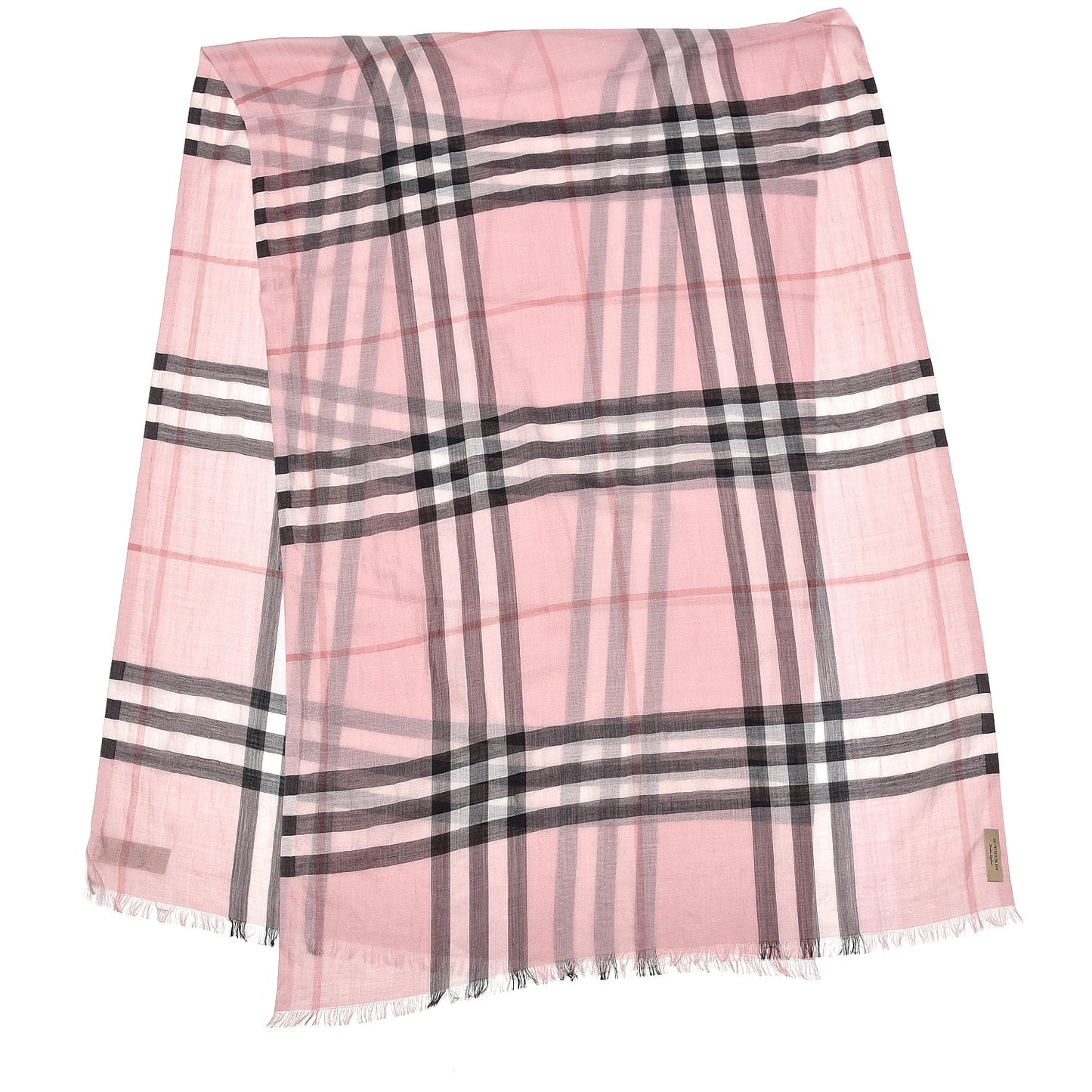 Wool Silk Gauze Giant Check Scarf Alabaster Pink