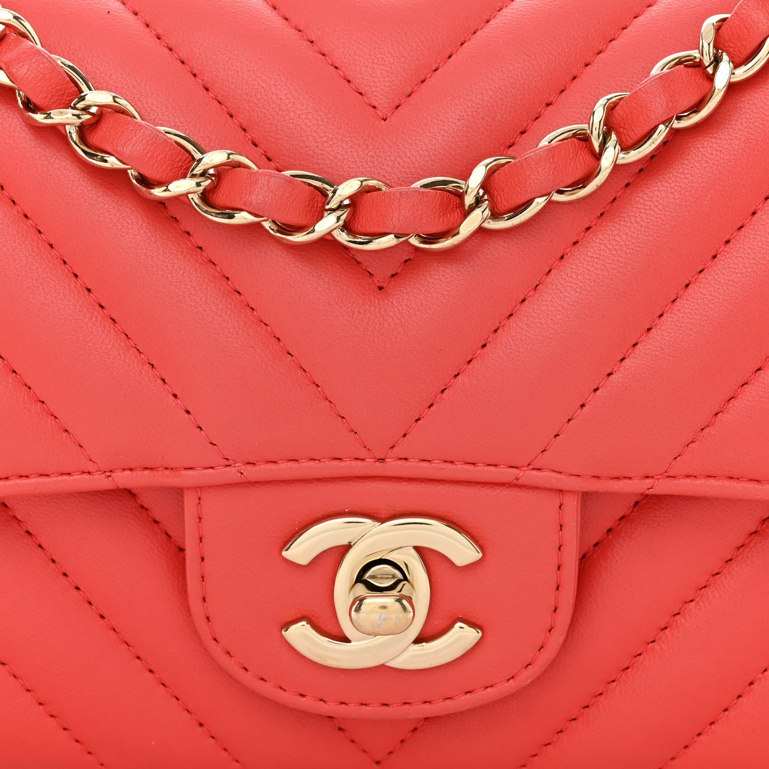 Chanel Lambskin Chevron Quilted Mini Rectangular Flap Red 9 of 11
