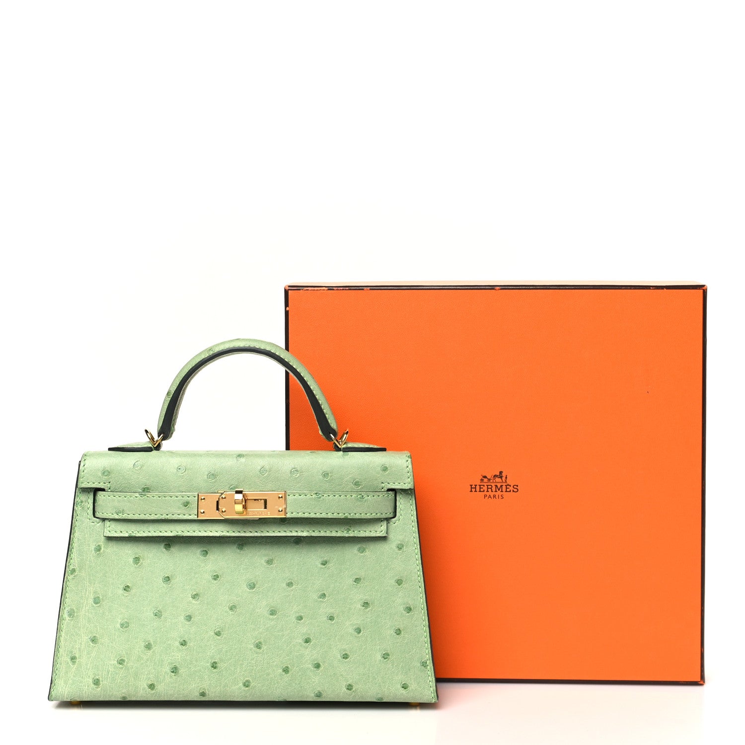 Hermes Ostrich Kelly Sellier Mini 20 Vert Criquet 11 of 11
