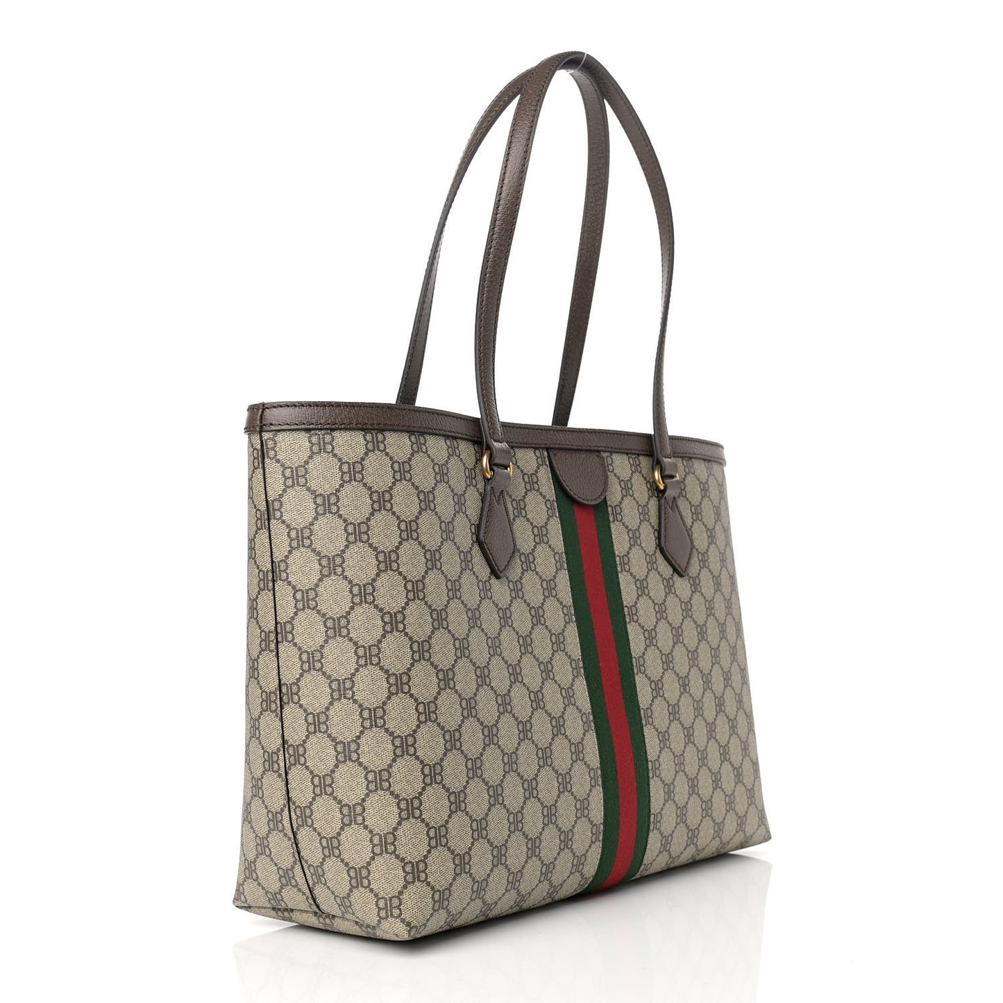X BALENCIAGA BB Supreme Monogram Web Medium Ophidia Shopping Tote Beige New Acero