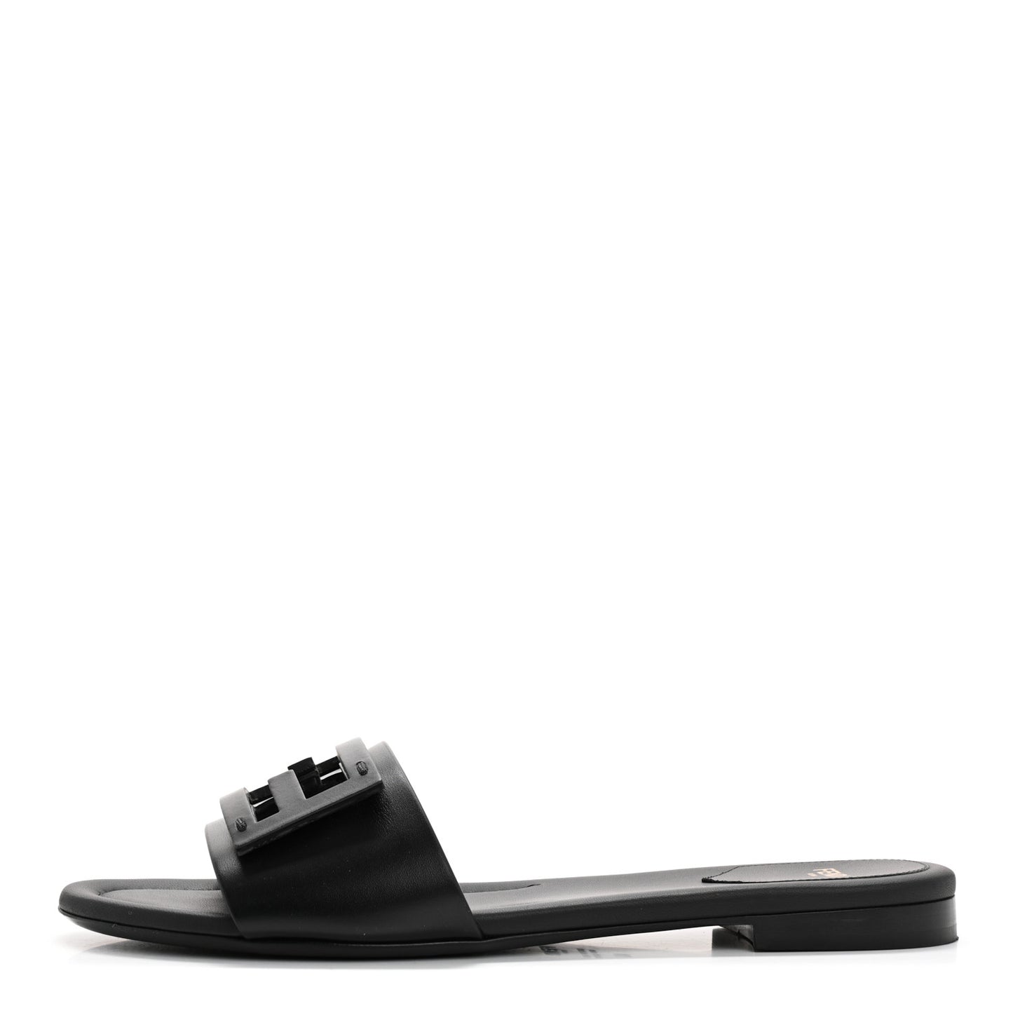 Vitello Cuoio Baguette Flat Slide Sandals 40 Black