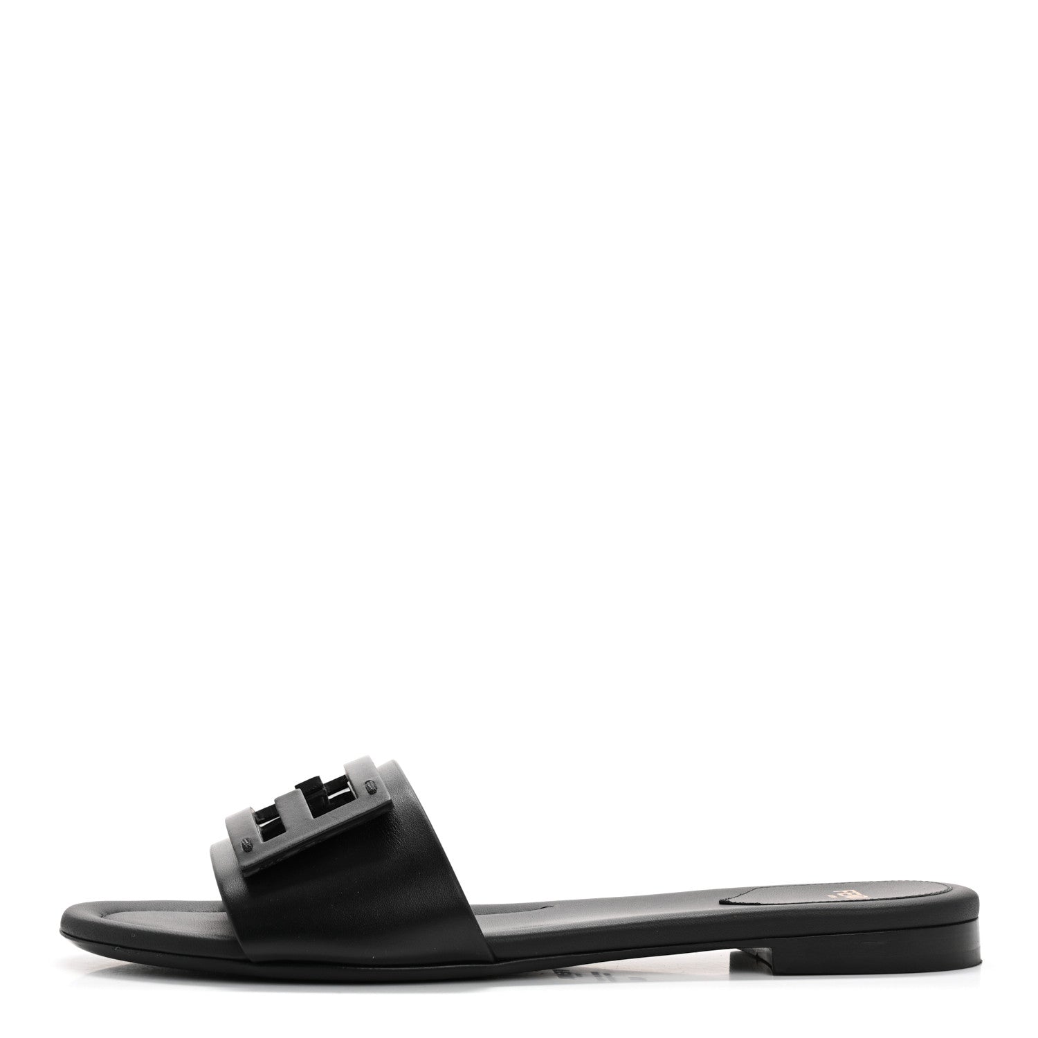 Fendi Vitello Cuoio Baguette Flat Slide Sandals 40 Black 1 of 10