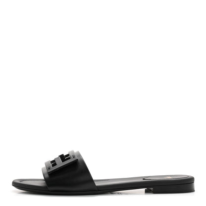 Fendi Vitello Cuoio Baguette Flat Slide Sandals 40 Black 1 of 10