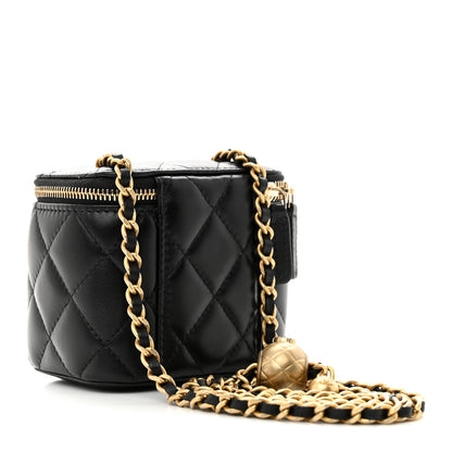 Chanel Lambskin Quilted Mini Pearl Crush Vanity Case With Chain Black 3 of 11
