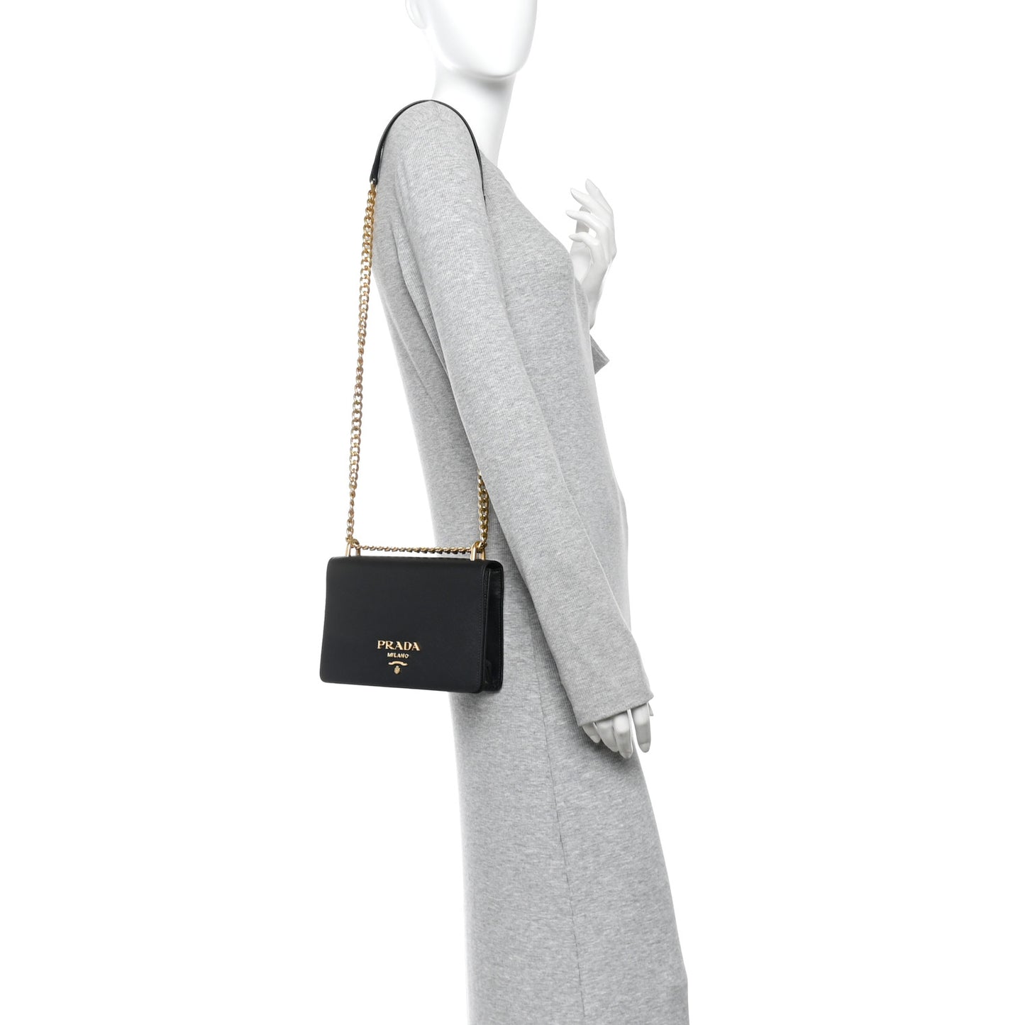 Saffiano Chain Shoulder Bag Black