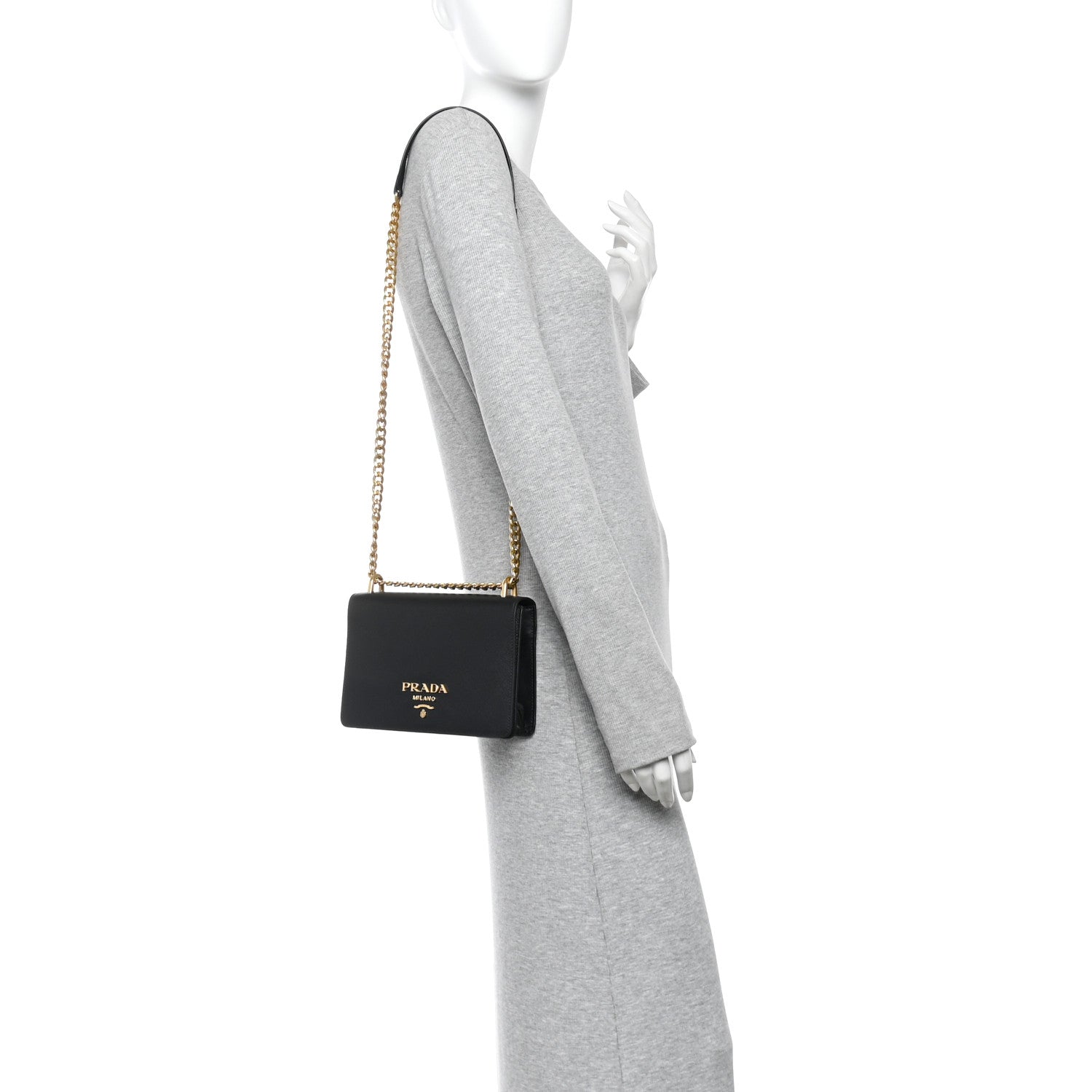 Prada Saffiano Chain Shoulder Bag Black 2 of 9