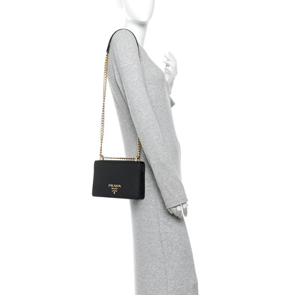 Prada Saffiano Chain Shoulder Bag Black 2 of 9