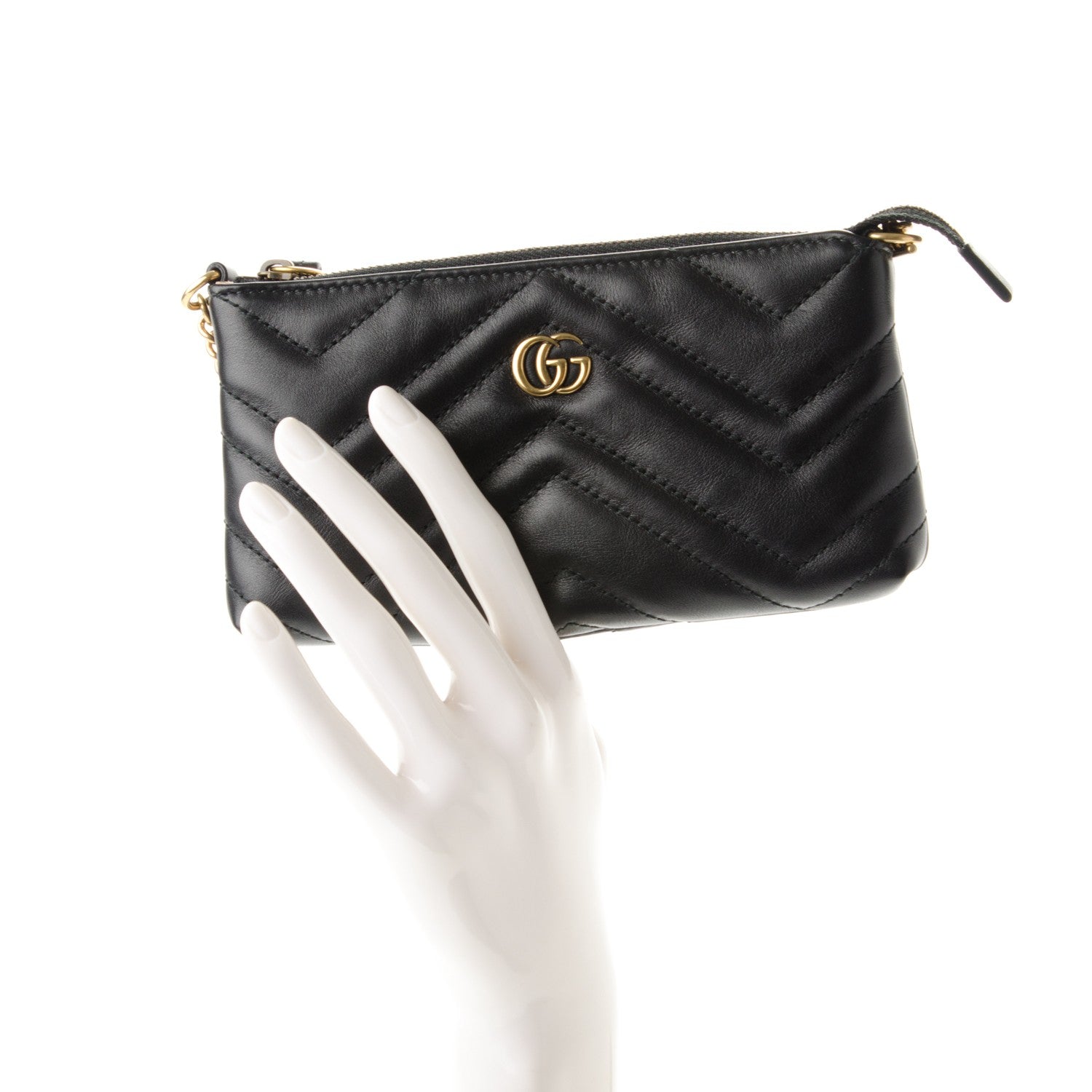 Gucci Calfskin Matelasse Mini GG Marmont Chain Bag Black 2 of 7