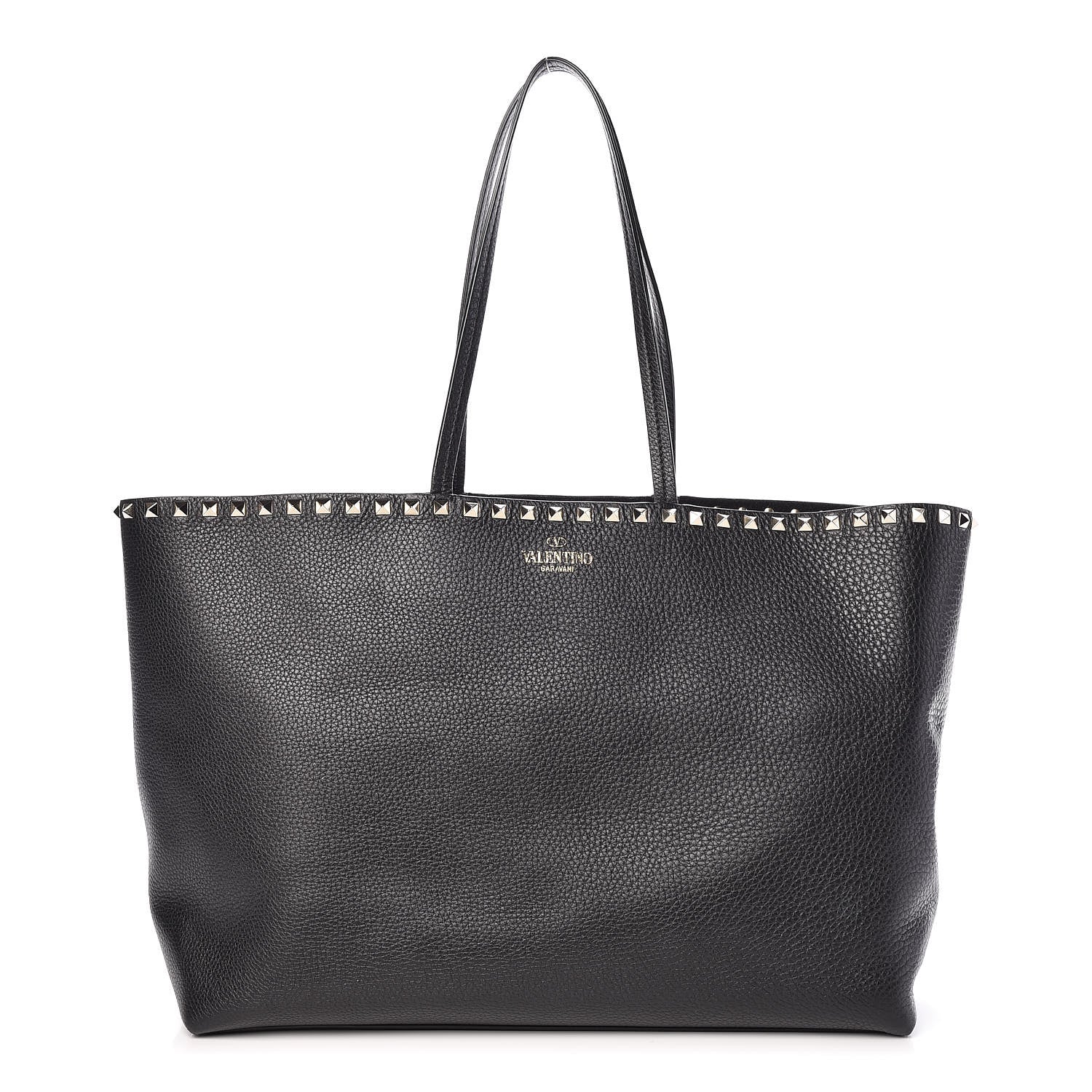 Valentino Garavani Grained Calfskin Rockstud Shoulder Tote Black 1 of 9